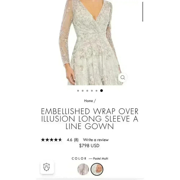 Mac Duggal 20402 Embellished Wrap Illusion A Line Gown 4 Pastel Floral Evening - Picture 4 of 12